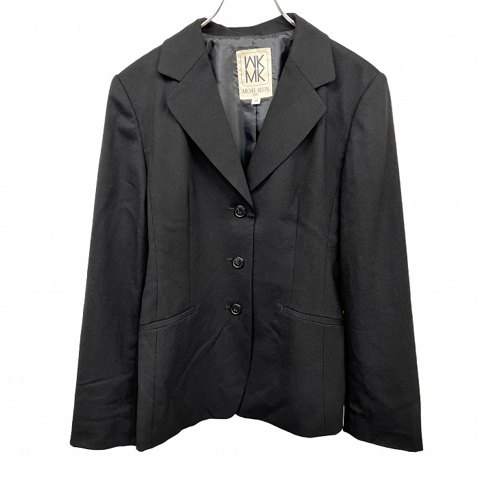 【中古】ミッシェルクラン MICHEL KLEIN 若干薄手 テーラードジャケット 総裏地 無地 3つボタン 長袖 ウール×ポリウレタン 38 黒 レディース