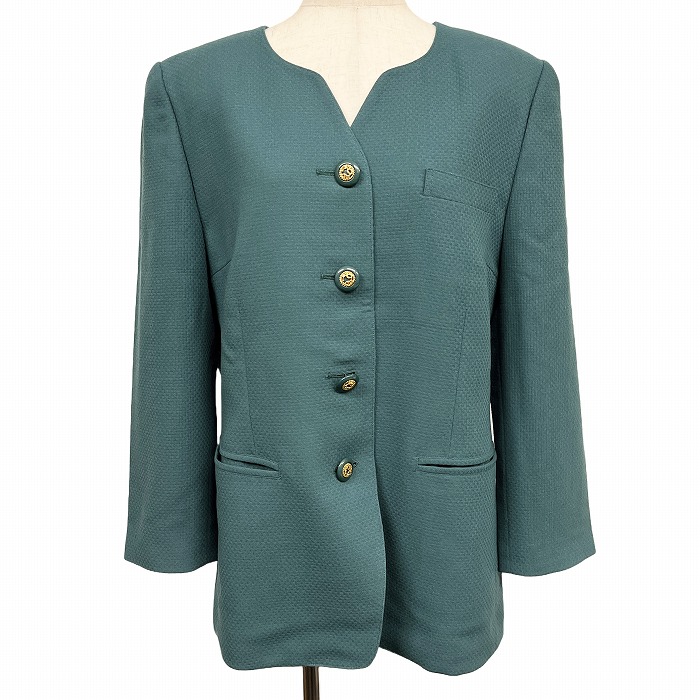 【中古】[感触AB] Leilian レリアン 上衣 レディース LL XL (13+) 緑であること 緑 羊毛100%(裏地：キュプラ100%) 名取り草留め 内衣嚢絶無 ノーベント 肩パッド入り口・入口(厚さ約2糎) 手がかり素っ首 背抜き裏地 長袖