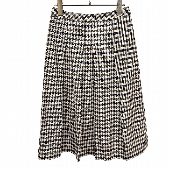 【中古】[感触A] Aquascutum アクアスキュータム スコート レディース 赤銅色 茶×紺×ベージュ×白 ポリエステル×綿×ポリウレタン(裏地：キュプラ) 姿勢ジッパー 太陽面爆発 微起毛 照合のしるし