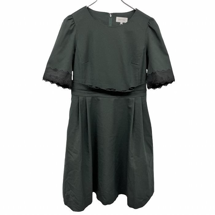 【新品】[印象N] anatelier アナトリエ ワンピース レディース S (36) グリーン 緑 ポリエステル&times;レーヨン&times;ポリウレタン 袖口に花柄レーススカラップ 袖は裏地無し ウエストの両サイドにポケット 背中ファスナー 裏地付き 半袖｜Undo Rowa 店