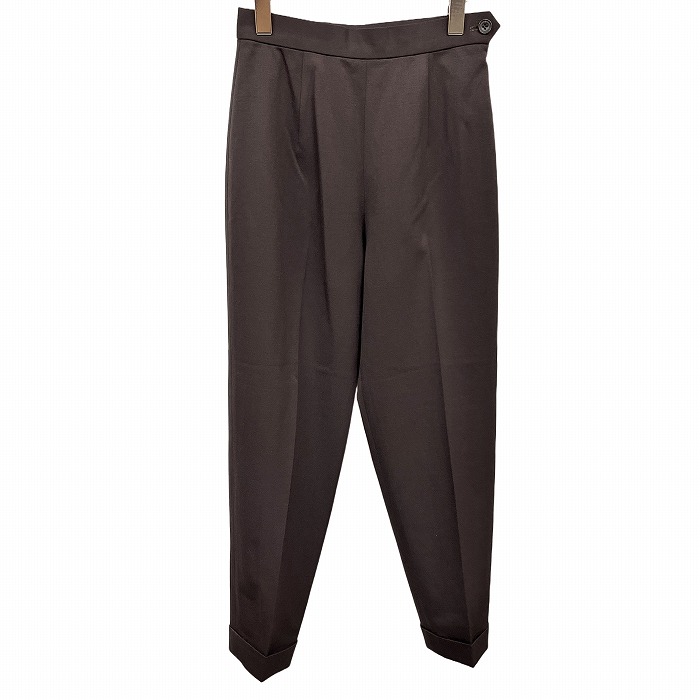 【中古】アクアスキュータム Aquascutum テーパード パンツ 裾ダブル サイドファスナー 無地 毛×ナイロン×ポリウレタン M 9 ブラウン レディース