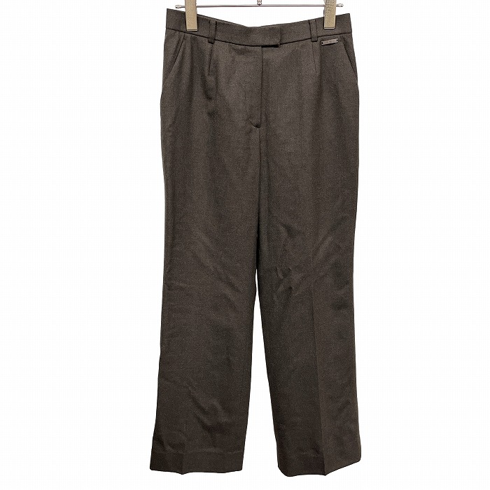 【中古】[印象AB] DAKS ダックス パンツ / スラックス レディース 38 ダークブラウン 毛&times;カシミヤなど ジップフライ 微起毛 ストレート 無地 ロゴプレート 足首近くまで裏地付き｜Undo Rowa 店