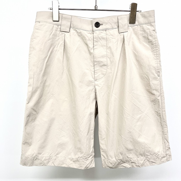 【中古】マーガレットハウエル Margaret Howell テーパードショーツ ハーフパンツ 少し薄手 1タック 無地 日本製 綿100% M ベージュ メンズ