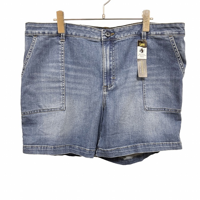 リー 【新品】Lee 大きいサイズ デニム ベイカーショーツ ショートパンツ USED加工 ストレッチ 綿など [18 Medium] ブルー 青 レディース