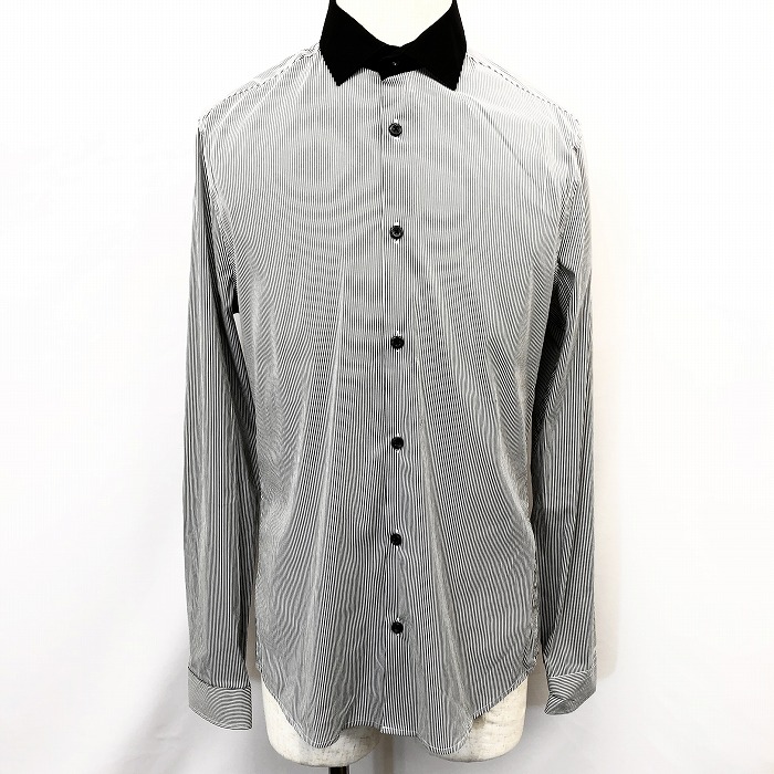 楽天市場 中古 H M エイチアンドエム S メンズ 男性 若干薄手 シャツ ストレッチ ストライプ フレンチフロント 長袖 ポケット無し グレー 灰色 Undo Rowa 楽天市場店