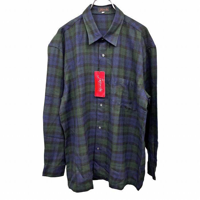 【新品】[印象N] Japache ネルシャツ メンズ L グリーン 緑&times;青&times;黒 ポリ&times;レーヨン レギュラーカラー フレンチフロント 微起毛 ビエラ チェック ポケット 長袖 ボックスカット｜Undo Rowa 店