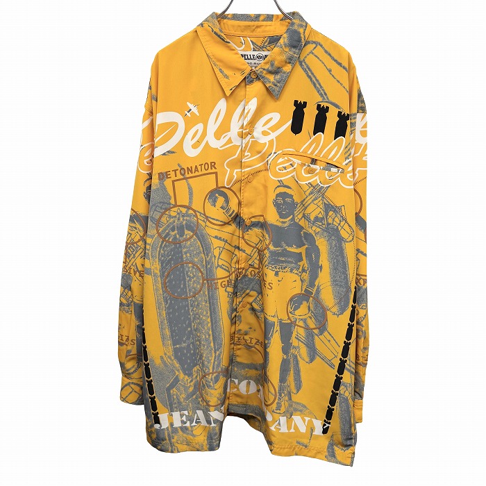 【中古】[感じAB] PELLE PELLE ペレペレ プルオーバー メンズ XL ブライトオレンジ オレンジ色系×薄墨色×黒 ポリ100% ボックス席とり捨てる 胸衣嚢 総柄 ボクサー 文字 爆裂弾 長袖 気が大きい大きさ