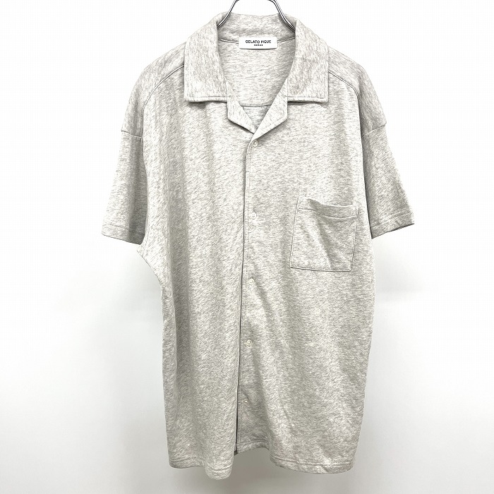 【中古】gelato pique HOMME ジェラートピケ オム L メンズ オープンカラー カットソーシャツ パジャマシャツ ルームウェア 部屋着 半袖 杢グレー