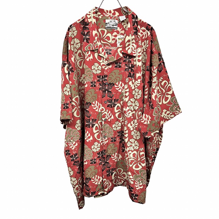【全品ポイント10倍|もうすぐ終了|～4/10(金)01:59まで＼4月お買い物マラソン／100円～2,000円OFFクーポン配布中】【新品/訳アリ】Pineapple Connection 開襟 シャツ アロハ柄 リーフ柄 半袖 キングサイズ ポリ100% 5XB レッド 赤×カーキ×黒 メンズ