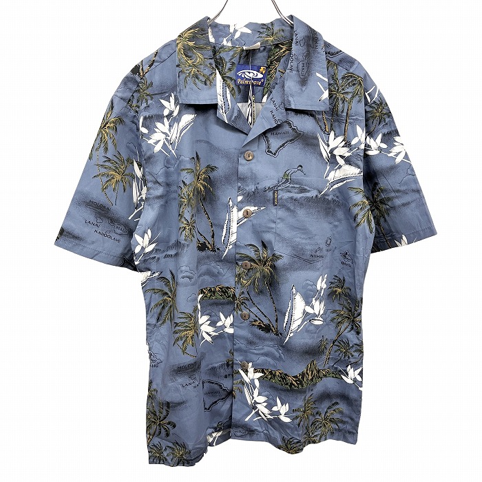 ハナウマベイHanauma Bayシルク100%和柄アロハシャツ Hanauma Bay ハナウマベイ シルク アロハシャツ 龍 渦巻き 和柄