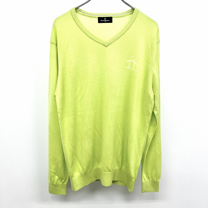 【中古】[印象A] Munsingwear マンシングウェア ニット / セーター レディース M 黄緑 アクリル&times;綿 ゴルフ 長袖 薄手 Vネック ペンギンプリント｜Undo Rowa 店