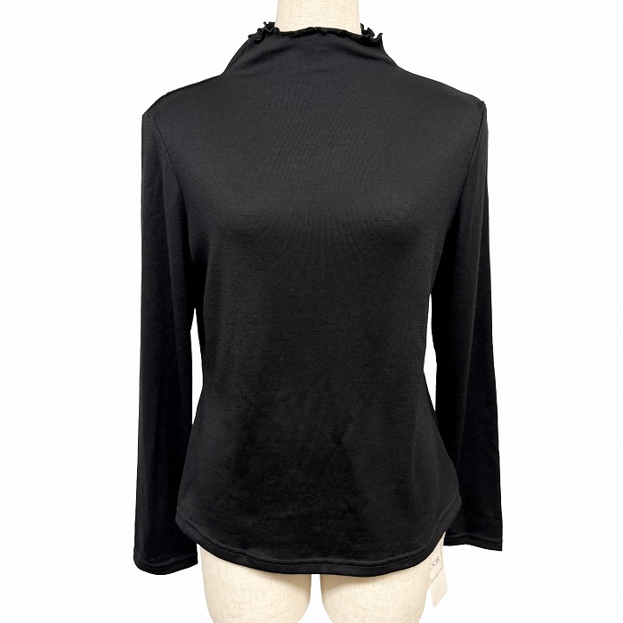 【全品ポイント10倍|もうすぐ終了|～4/10(金)01:59まで＼4月お買い物マラソン／100円～2,000円OFFクーポン配布中】東京ソワール 【新品】TOKYO SOIR 薄手 ウールカットソー メロウ加工モックネック 無地 長袖 日本製 毛100% L ブラック 黒 レディース