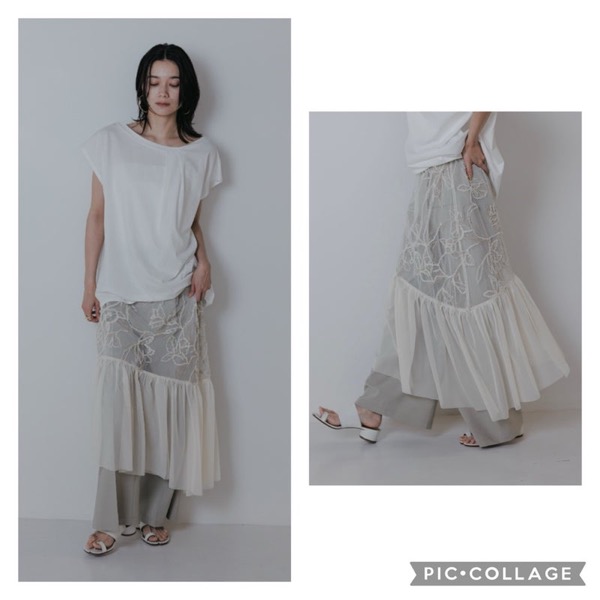 CHIGNON(シニヨン)/ショッピングセンター刺しゅうチュールオーバーSK ボトムス-スカート-レディースファッション