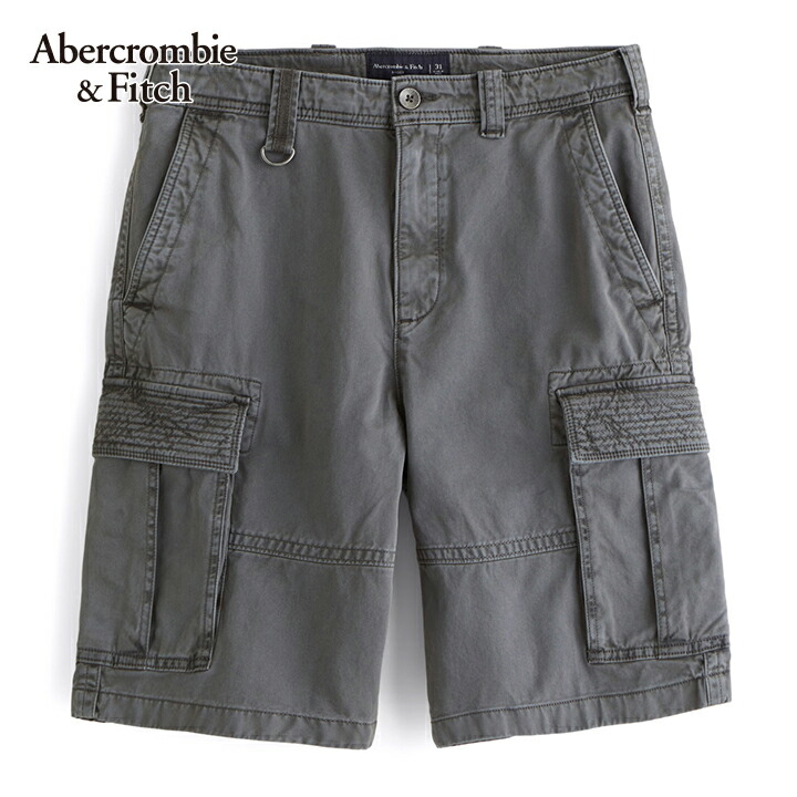 アバクロンビー＆フィッチ メンズ バギーカーゴショートパンツ 6衣嚢 Abercrombie\u0026Fitch 二分の一ズボン下 ロゴタイプグラフィック さる股引き うす暗い薄墨色