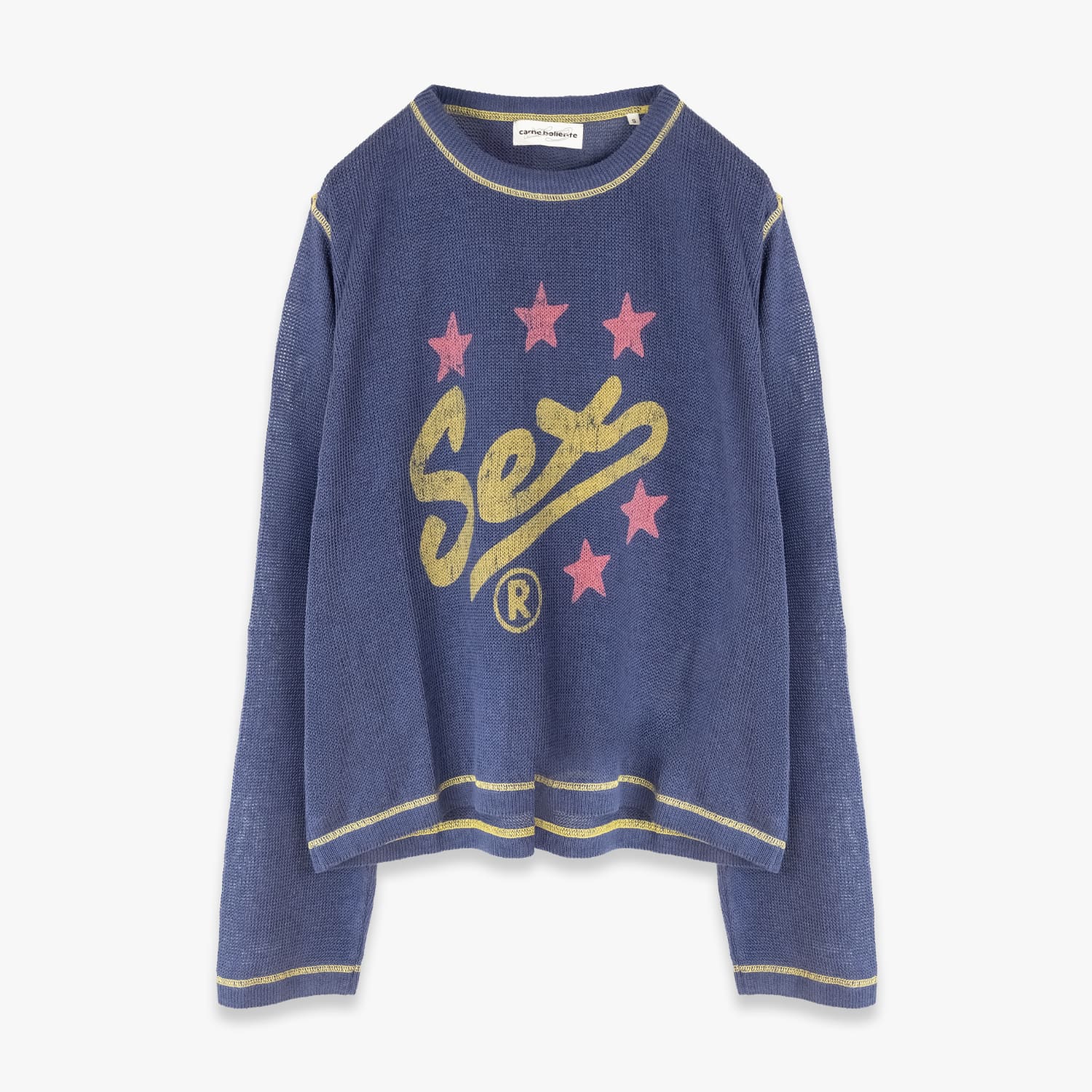 CARNE BOLLENTE | SPELL IT OUT (BLUE) 長袖 サーマルシャツ サマーニット ロゴ グラフィック プリント トップス メンズ ユニセックス ブルー