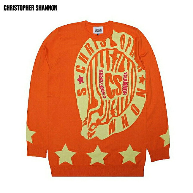 CHRISTOPHER SHANNON | CS LOGO KNIT (ORANGE) ニット セーター クルーネック ロゴ グラフィック トップス メンズ オレンジ｜UNEEK BASEMNT