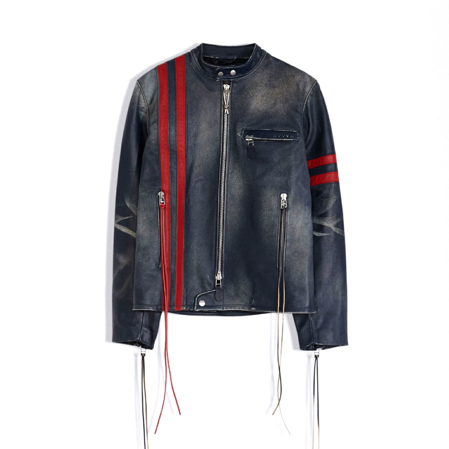 EYTYS | DAMON JACKET (NAVY STRIPE) シングルライダースジャケット レザージャケット 本革 アウター ネイビー ストライプ｜UNEEK BASEMNT