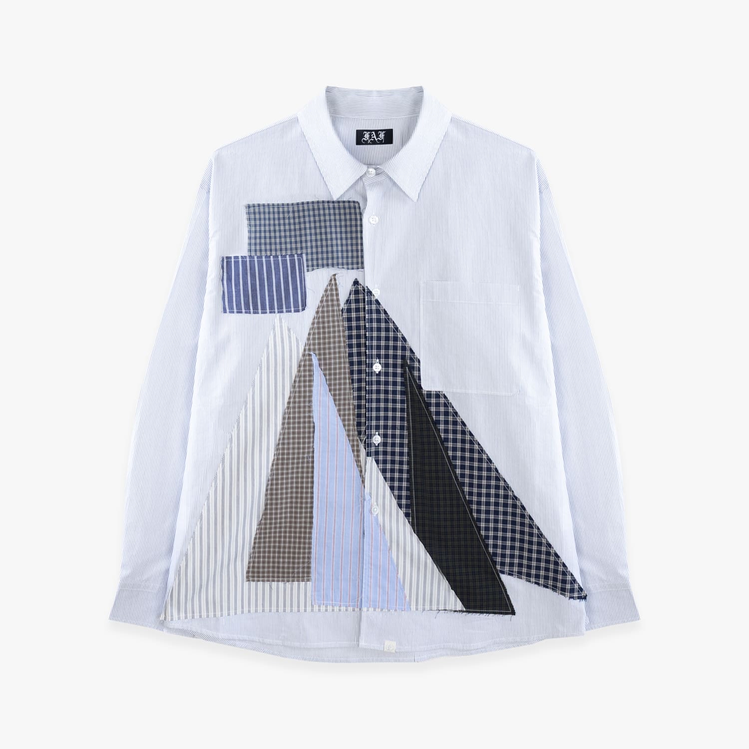FAKE AS FLOWERS FAF | YACHT SHIRTS (BLACK STRIPE) シャツ パッチワーク トップス メンズ ブラック ストライプ