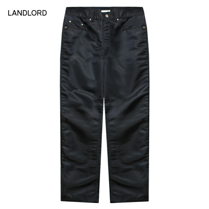 LANDLORD NEW YORK | LL NYLON DENIM PANTS (BLACK) ナイロンズボン下 か細い填まる テーパード 引っ切り無い ボトムス メンズ 黒いこと