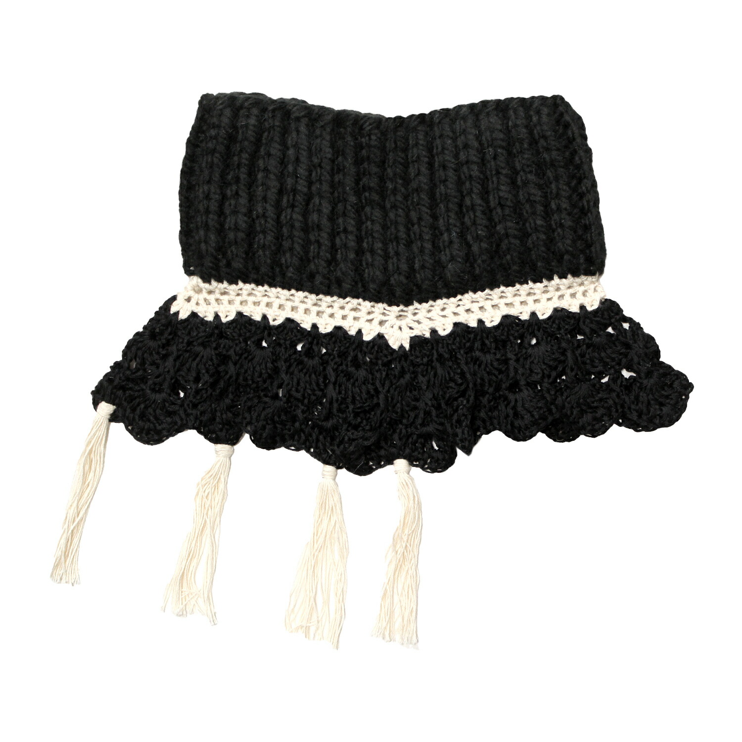 NASHE HALLIE | HANDMADE CROCHET PLASTRON (BLACK) 付け襟 胸飾り クロシェ ニット レース アクセント メンズ ブラック|UNEEK BASEMNT