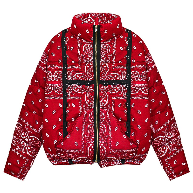 NOTHING PERSONAL | PAISLEY PUFFER JACKET (RED) 中綿 パッファージャケット 落ちこむ上衣 バンダナ ペイズリー アウター メンズ 赤いこと
