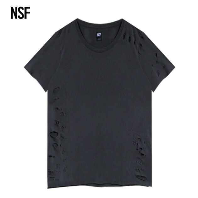 NSF CLOTHING | PHILIPPE TEE (BLACK SUPER DESTROY) 無地 Tシャツ カットソー プレーン ダメージ加工 トップス メンズ ブラック|UNEEK BASEMNT