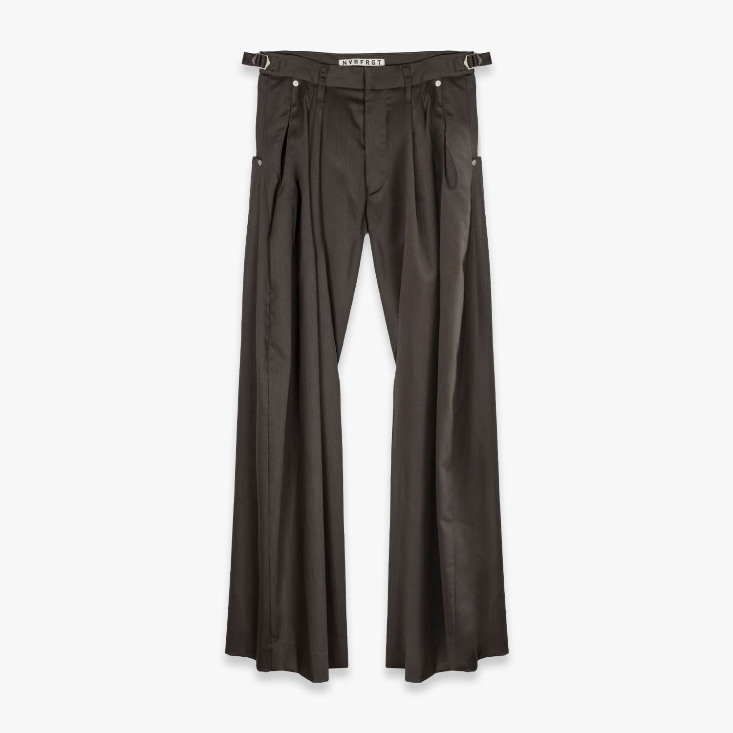 NVRFRGT | 2TUCKED CURVED LEG TROUSERS (BROWN) タックトラウザー タックパンツ スラックス ワイドパンツ ボトムス メンズ ブラウン