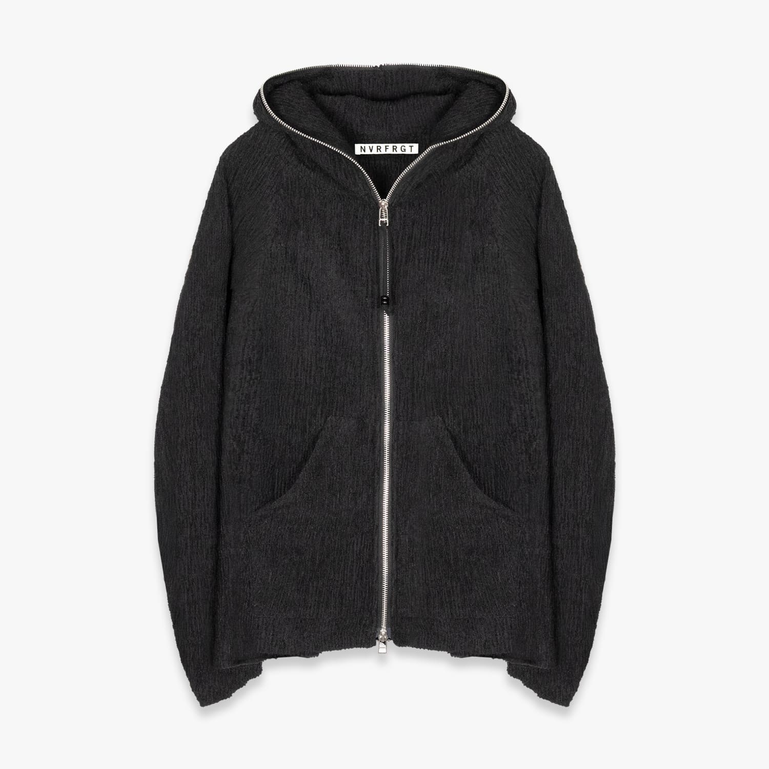 NVRFRGT | SEMI SHEER FULL ZIP UP HOODIE (BLACK) ジップアップフーディ パーカー ブークレニット シアー トップス メンズ ブラック