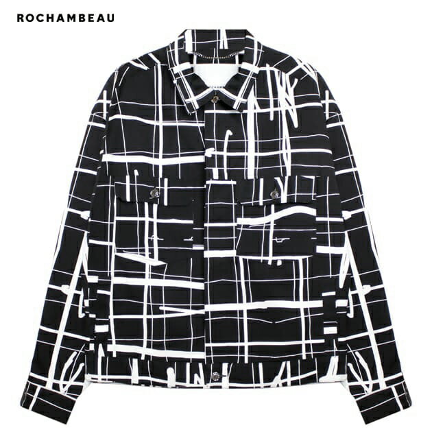 ROCHAMBEAU | SHORT JACKET (GRID) 総柄 ショートジャケット トラッカージャケット Gジャン アウター メンズ ブラック｜UNEEK BASEMNT
