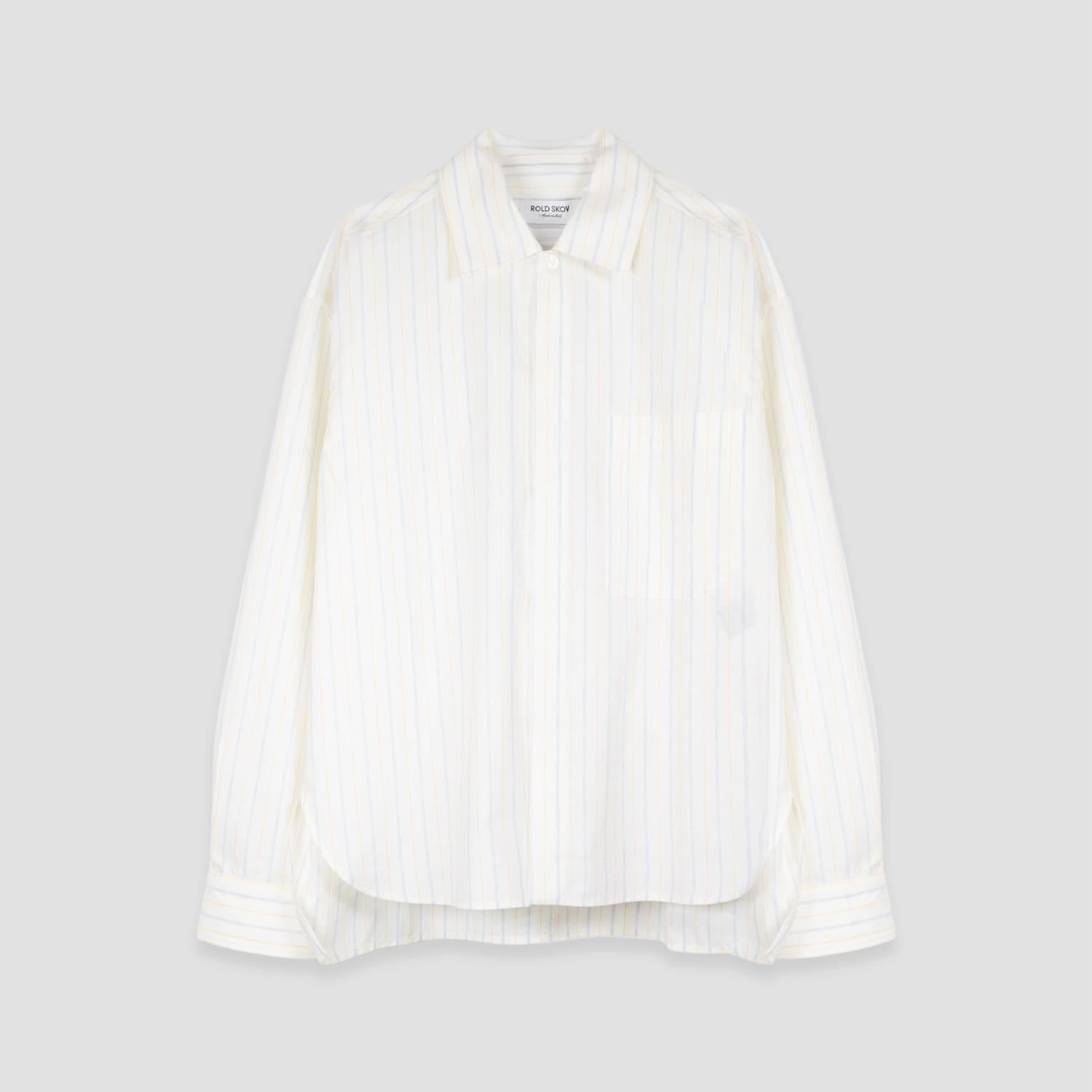 ROLD SKOV | FLORENCE SHIRT (BLUE & YELLOW STRIPES) 長袖 シャツ オーバーサイズ ビッグシルエット トップス メンズ 春夏 ストライプ｜UNEEK BASEMNT