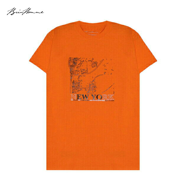 BRIU HOMME | WE GREW HERE YOU FLEW HERE T-SHIRT (ORANGE) Tシャツ ロゴ グラフィック プリント トップス メンズ オレンジ