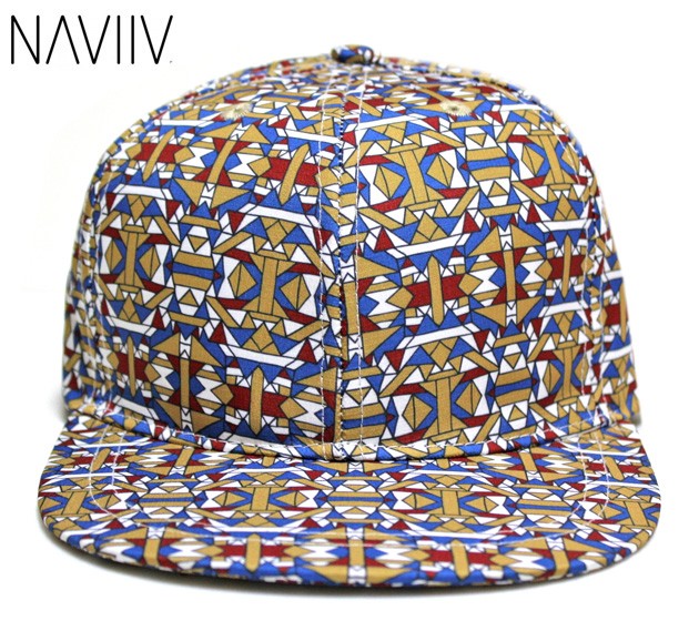 NAVIIV | MAZE STRAPBACK CAP (MULTI) 幾何学柄 6パネルキャップ サイケデリック ロゴ グラフィック プリント ベージュ ブルー｜UNEEK BASEMNT