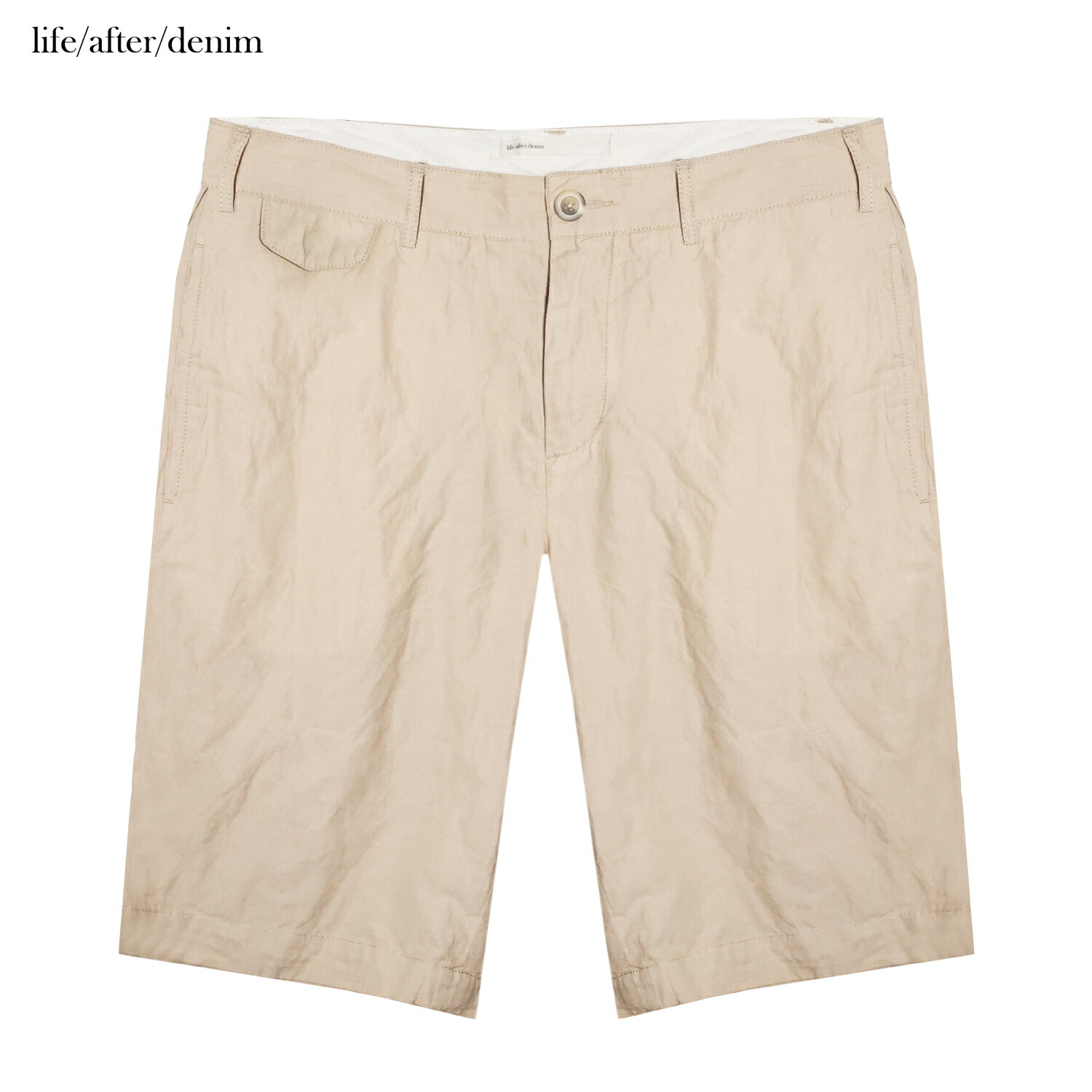 LIFE AFTER DENIM | HUMORIST SHORTS (KHAKI) 無地 ショーツ ショートパンツ ハーフパンツ リゾート コットン 膝上丈 ボトムス 春夏 メンズ カーキ