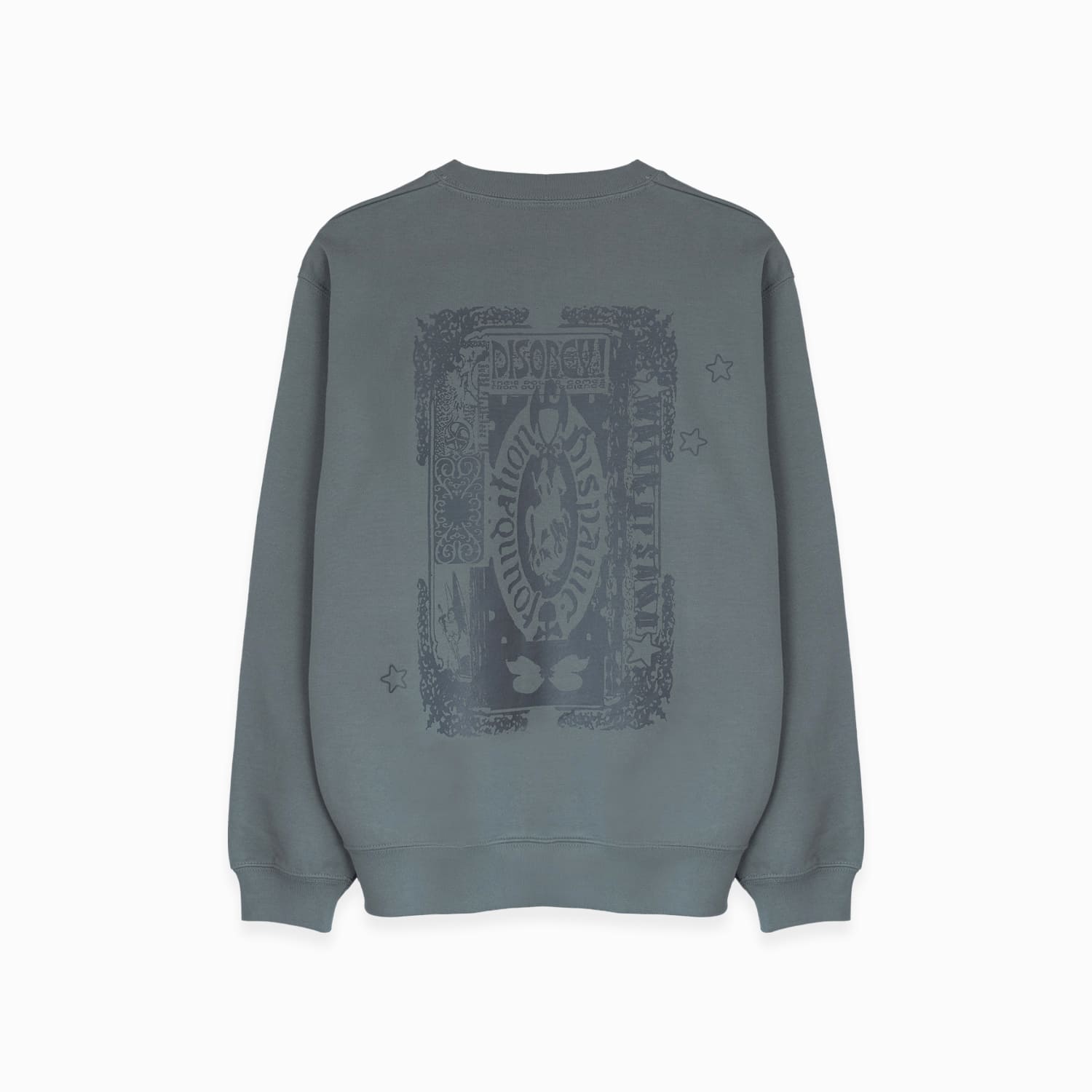 WAVE OF SAND | CL PRINT CREW NECK SWEAT TOP (FADE WAVE) スウェットシャツ トレーナー クルーネック ロゴ グラフィック プリント トップス メンズ グレー|UNEEK BASEMNT