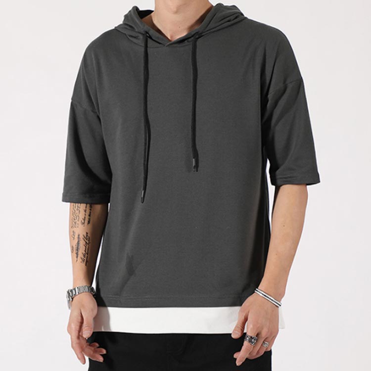 楽天市場 M 4xlサイズ 綿100 重ね着風 五分袖パーカ メンズ 半袖 Tシャツ フード付き パーカー パーカ プルオーバーパーカー 半袖 五分袖 トップス 半袖tシャツ レイヤード風 カットソー 薄手 夏男 夏服 夏物 大きサイズ 送料無料 Unfinish Store