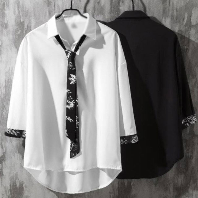 楽天市場 送料無料 プルオーバー シャツ メンズ 長袖 トップス リボンネクタイ付き カジュアルシャツ 春夏 新作 韓国ファッション おしゃれ ストライプ 花柄 原宿系 モダン Unfinish Store