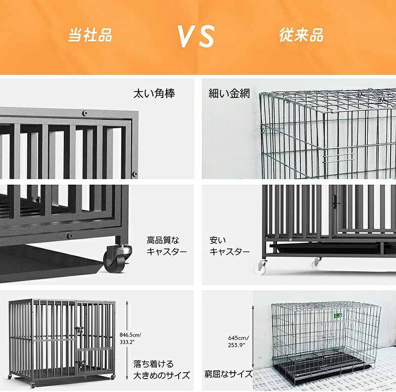 犬用ケージ スチール製 ペットサークル 大きめ 屋外 キャスター付き 特大 アウトドア 夏 おしゃれ 長方形 犬小屋 室内