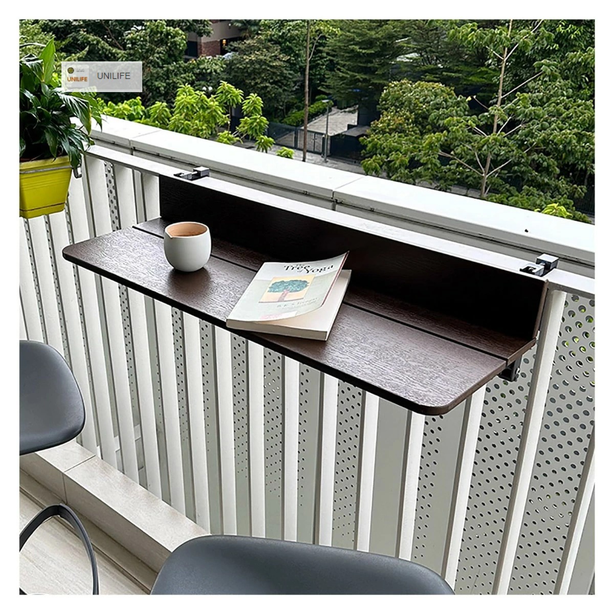 屋外折りたたみサイドテーブル、高さ調整可能折りたたみ式吊りテーブルベランダテーブル、デスク バルコニー ハンギングテーブル、バルコニー手すりハンギング表ホー バルコニー手すり吊りテーブル