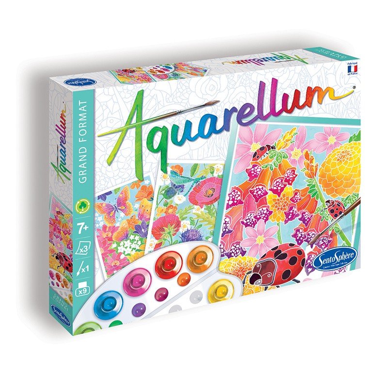 1134円 年中無休 AQUARELLUM アクアレルム 水彩画 キット ぬりえ フランス製塗り絵 絵の具セット イラスト 花といきもの 子ども 大人  誕生日プレゼント 人気 ギフト お祝い