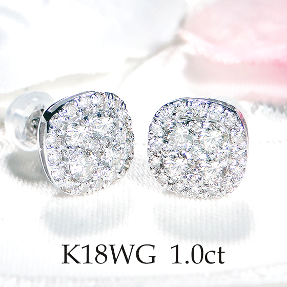 日本最級 K18WGダイヤモンド スクエアデザイン ピアス18金 ゴールド