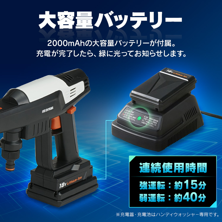 高圧洗浄機 コードレス 充電式 あす楽 ダブルロック ガン式 ポータブルウォッシャー 外壁掃除 タンクレス ハンディウォッシャ 洗浄機 18v 掃除用品 アイリスオーヤマ送料無料 洗浄 高圧 掃除 洗車 車掃除 ハンディウォッシャー Jhw 1