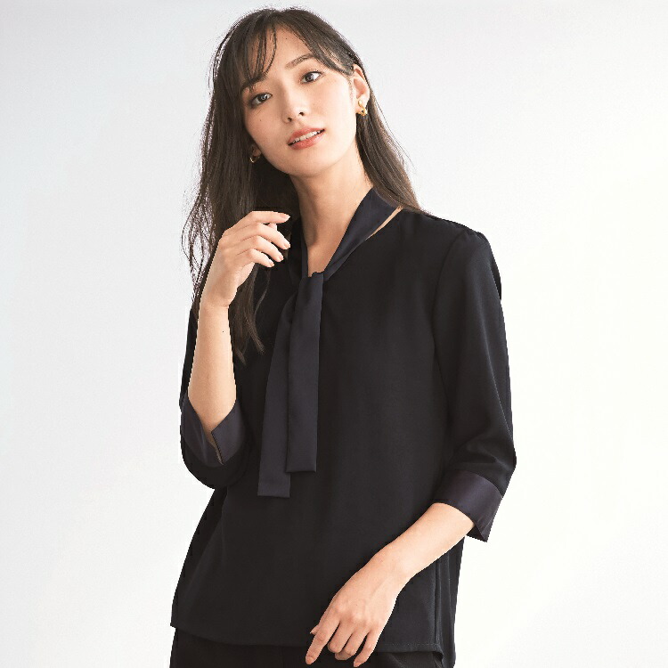 アンジョア プルオーバートップス ブラウス 42000 レディース 春夏 紺 アイボリー 事務服 制服 可愛い