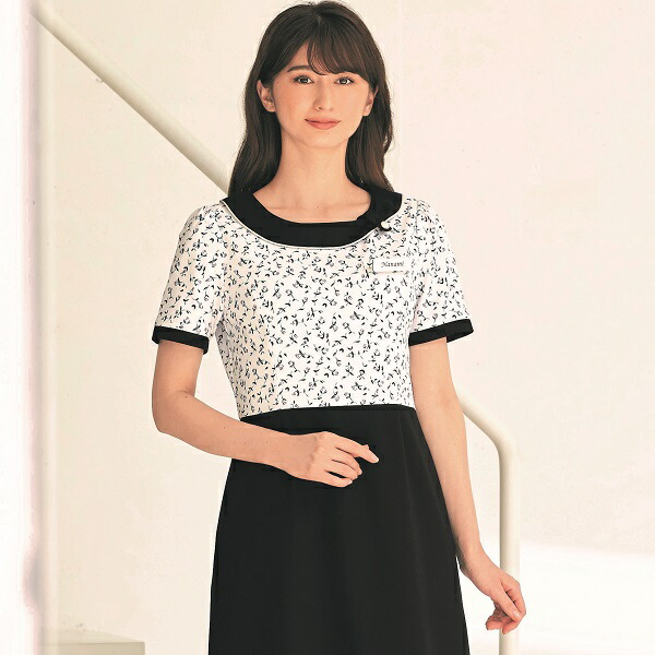 アンジョア ワンピース 66570 レディース ホワイト 5号-15号 事務服 制服 ユニフォーム エステ クリニック 受付 可愛い