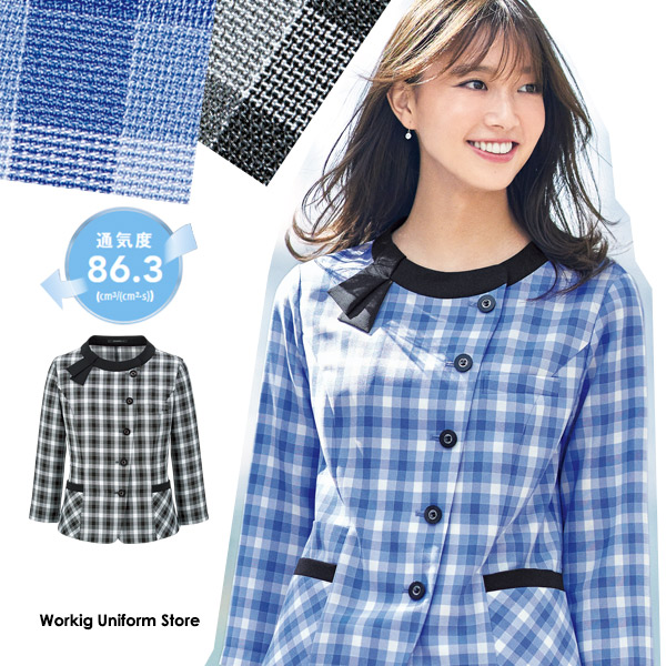 ボンオフィス事務服 春夏七分袖オーバーブラウス AJ0855 グラデドビー 【高通気】