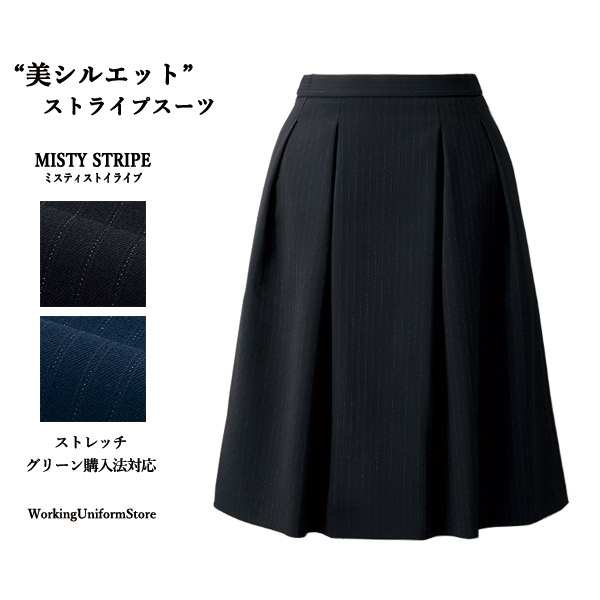 【オール時期 酉の方角予防医学】事務服 タックフレアスカート AR3889 ミスティストライプ アルファピア