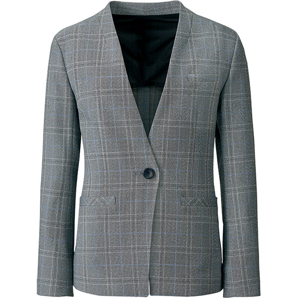 アルファピア事務服【防汚加工】【防汚加工】ノーカラージャケットAR4008ストレッチシャークチェック
