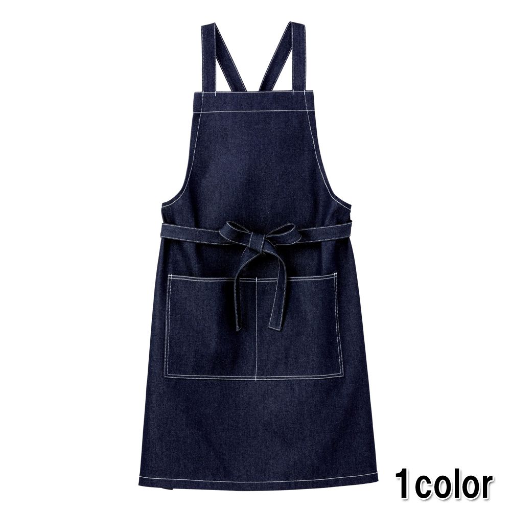 FACE MIX フェイスミックス デニム胸当てエプロン バッククロスタイプ インディゴブルー 飲食店 ユニフォーム 制服 ユニセックス 男女兼用 フリーサイズ fk7154 メール便可1
