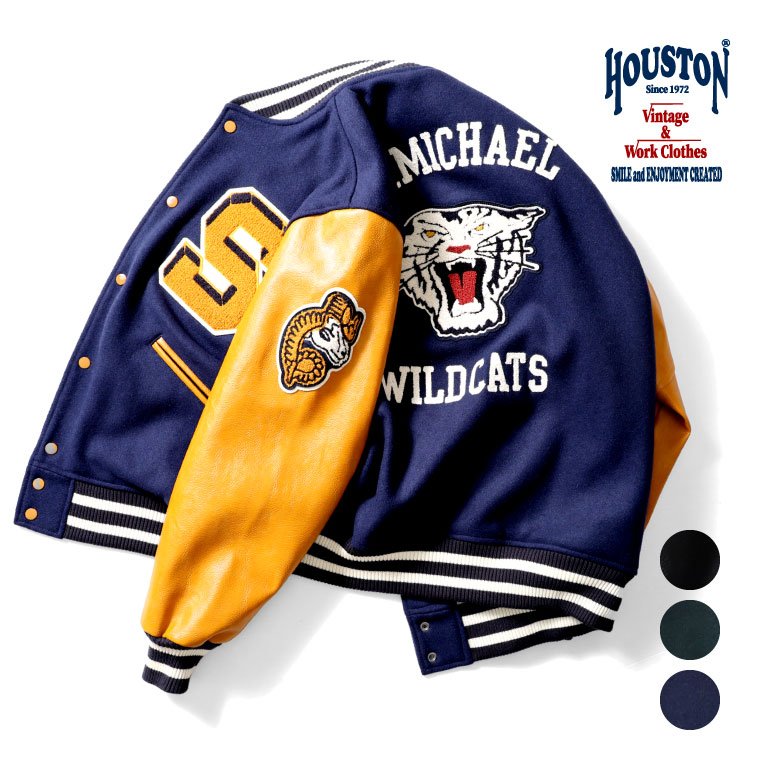 【楽天市場】HOUSTON / ヒューストン 51190 MELTON AWARD JACKET(WILD CATS) / メルトンアワードジャケット  -全3色- スタジャン フェイクレザー ヴィンテージ 中綿 アメカジ ミリタリー MILITARY メンズ 大きいサイズ アイビールック カレッジ  ...