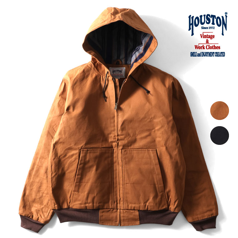 HOUSTON / ヒューストン 51403 DUCK ZIP WORK HOODIE / ダックジップワークフーディー -全2色- メンズ ショート丈 無地 ブランケットライナー 厚手 ワーク アウトドア MILITARY ミリタリー アメカジ ヴィンテージ パーカー PARKA [51403]