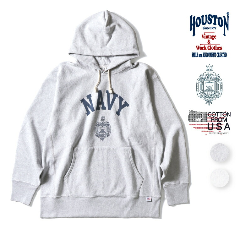 HOUSTON / ヒューストン 22312 PRINT U.S. COTTON R/V HOODIE(U.S.NAVY) / U.S.コットンスウェットフーディ -全2色- メンズ パーカー プルオーバー アメカジ ミリタリー アメリカ海軍 プリント ヴィンテージ [22312]